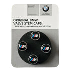 BMW valve stem caps on packaging with BMW logo