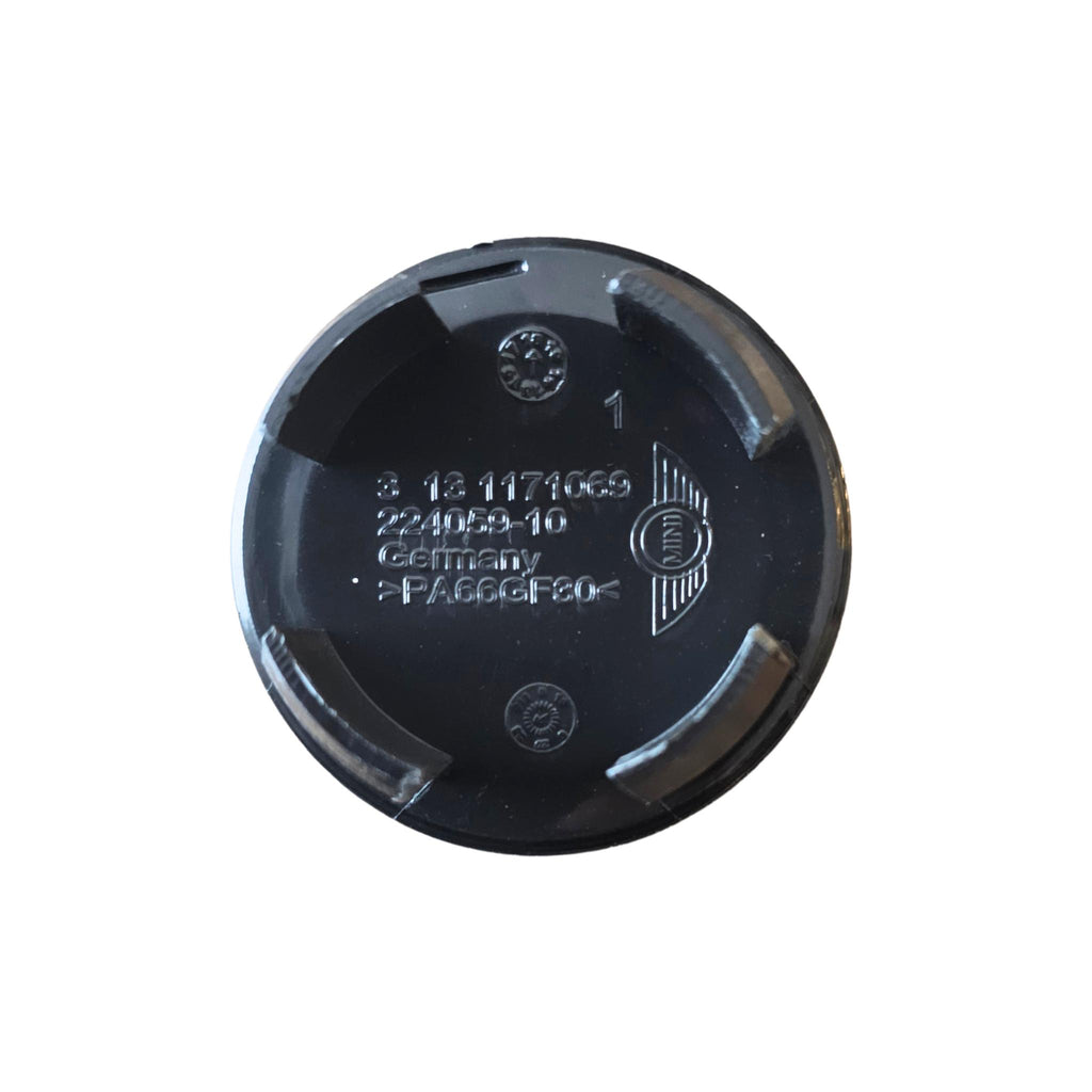 Rear view of Mini Cooper S wheel centre cap on a white background