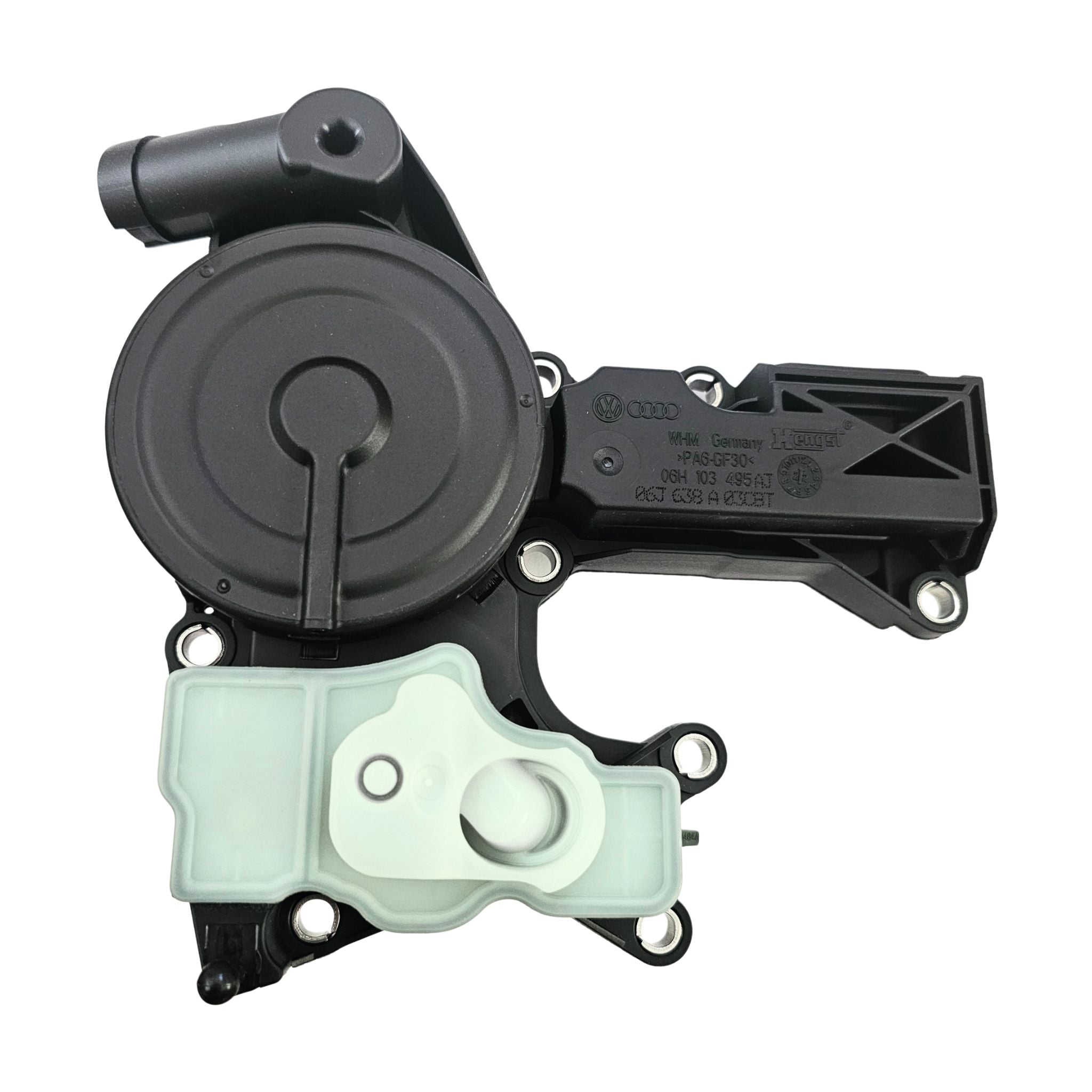 VW Audi PCV Oil Separator 06H103495AJ for EA888 Gen 1 & 2 Engines on a white background