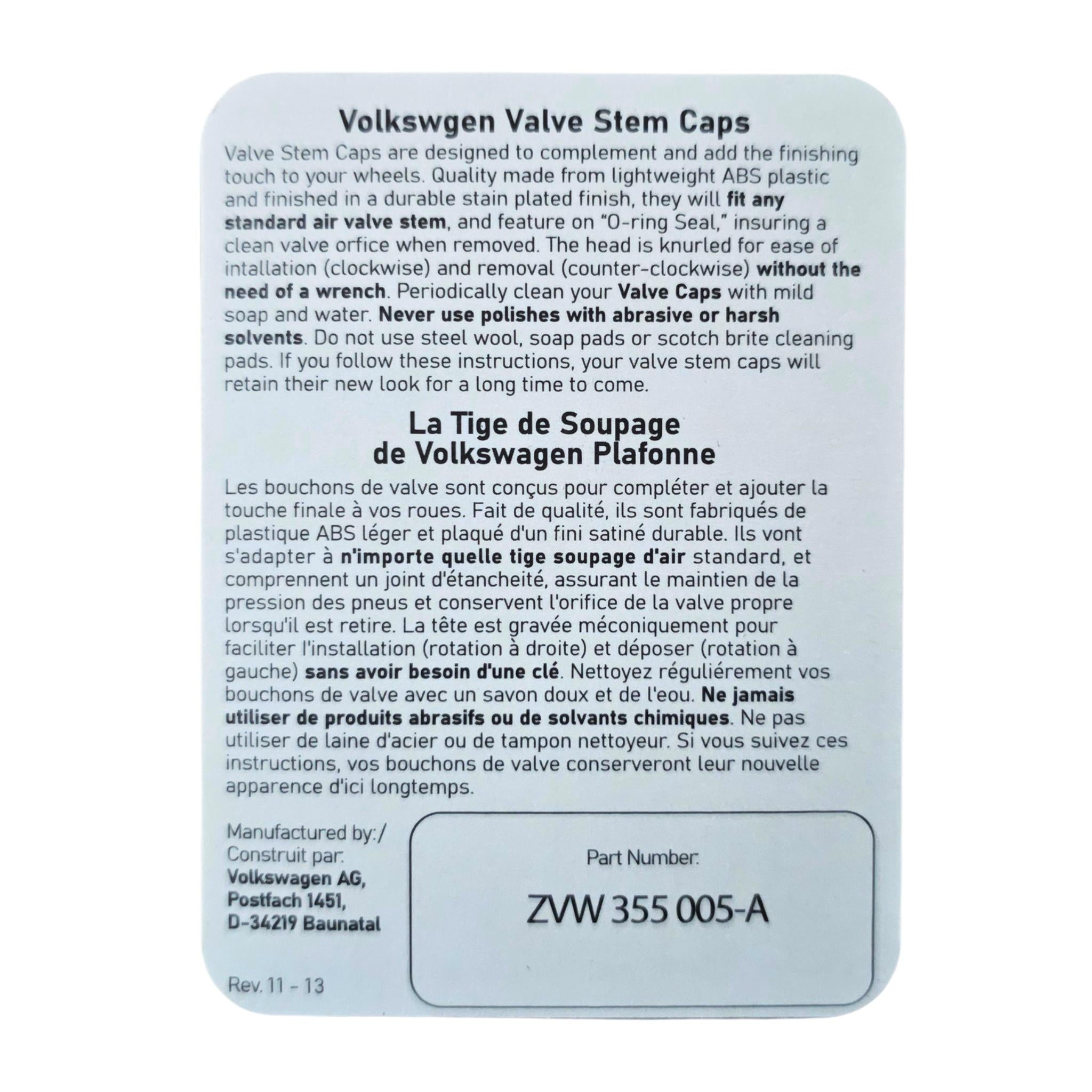 VW Volkswagen logo tyre valve caps packaging rear 