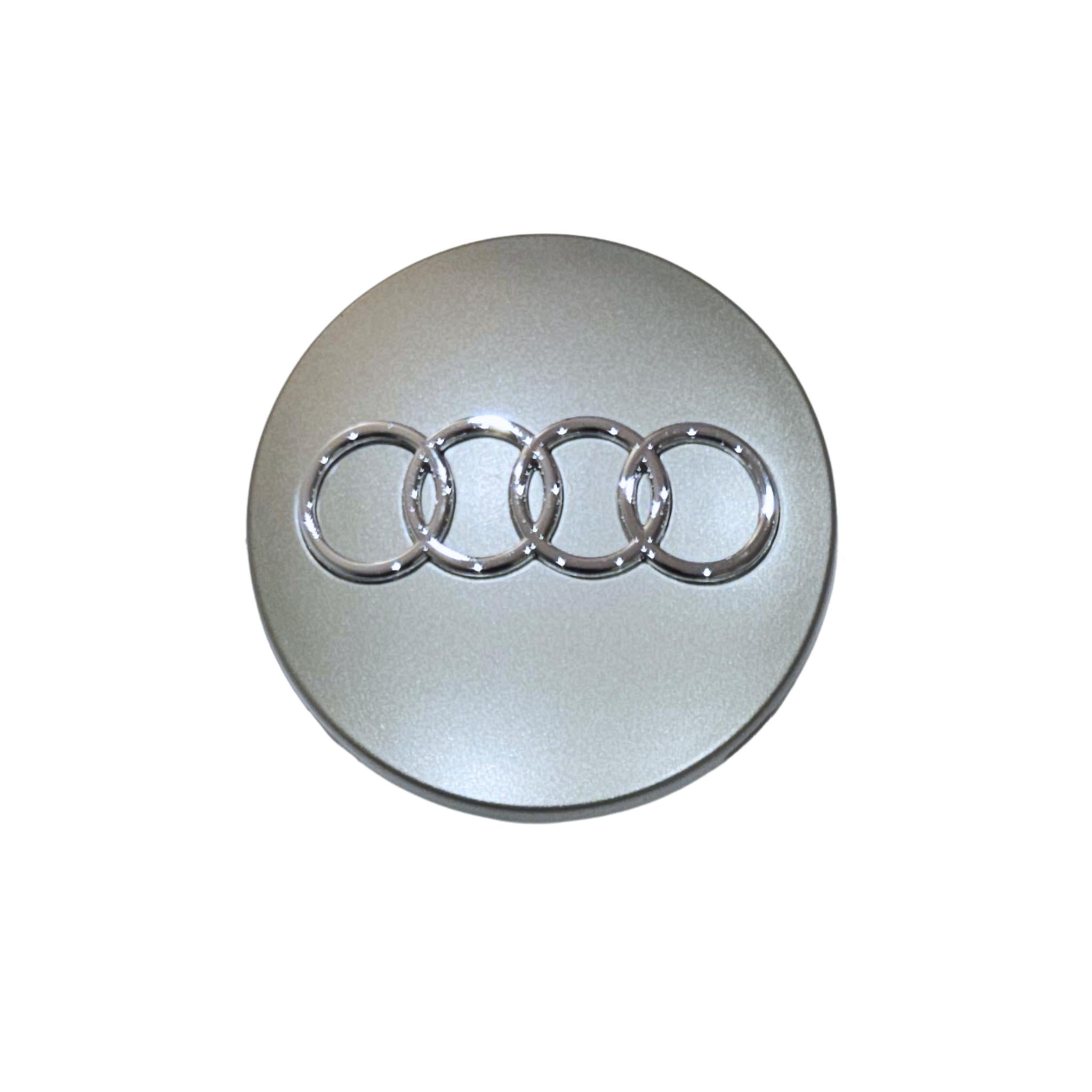 Single Audi 68mm Silver wheel centre logo  cap on a white background