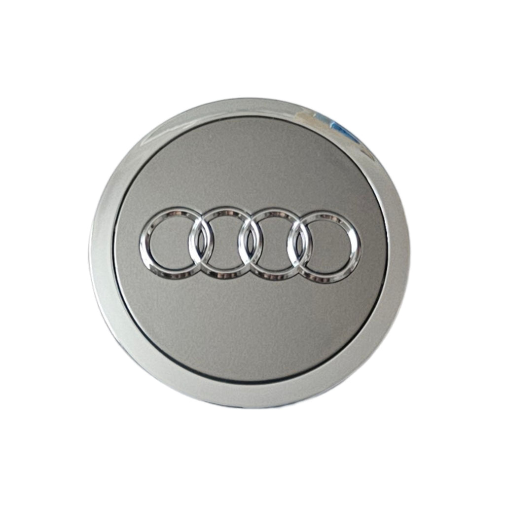 Single Audi 69mm wheel centre cap  on a white background 