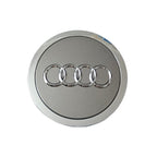 Single Audi 69mm wheel centre cap  on a white background 