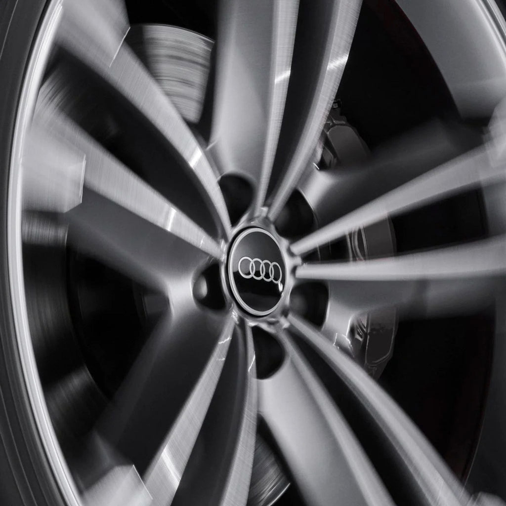 Audi dynamic floating wheel centre cap 61mm fitted on a wheel