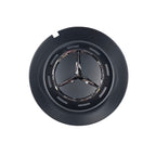Single Black Mercedes 147mm wheel centre cap with emblem on a white background