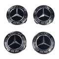 Four Black Mercedes-Benz Wheel Centre Cap emblems on a white background