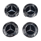 Four Black Mercedes-Benz Wheel Centre Cap emblems on a white background