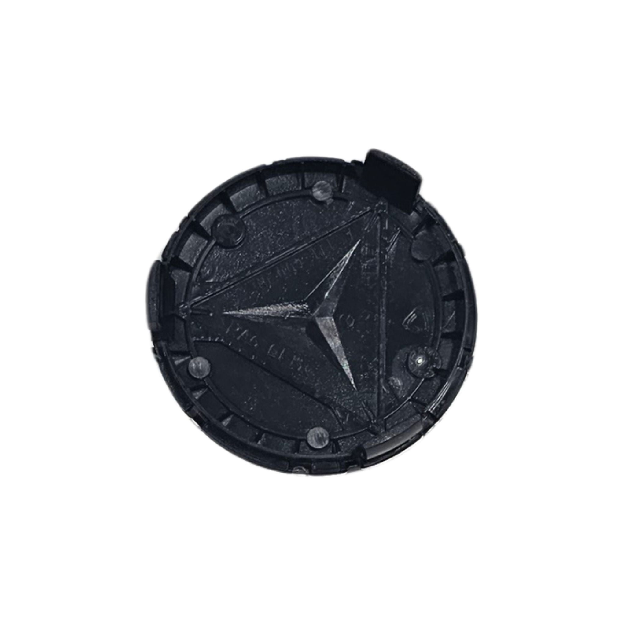 OneBlack Mercedes-Benz Alloy Wheel Centre Cap emblems on a white background face down showing rear