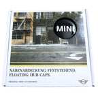 MINI Dynamic Floating Centre Caps with Spinning Mechanism in white product box on a white backgound