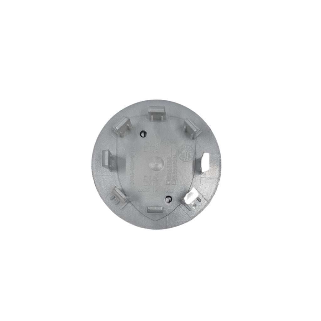 Single Porsche 65mm car wheel center cap  face down showing rear on a white background