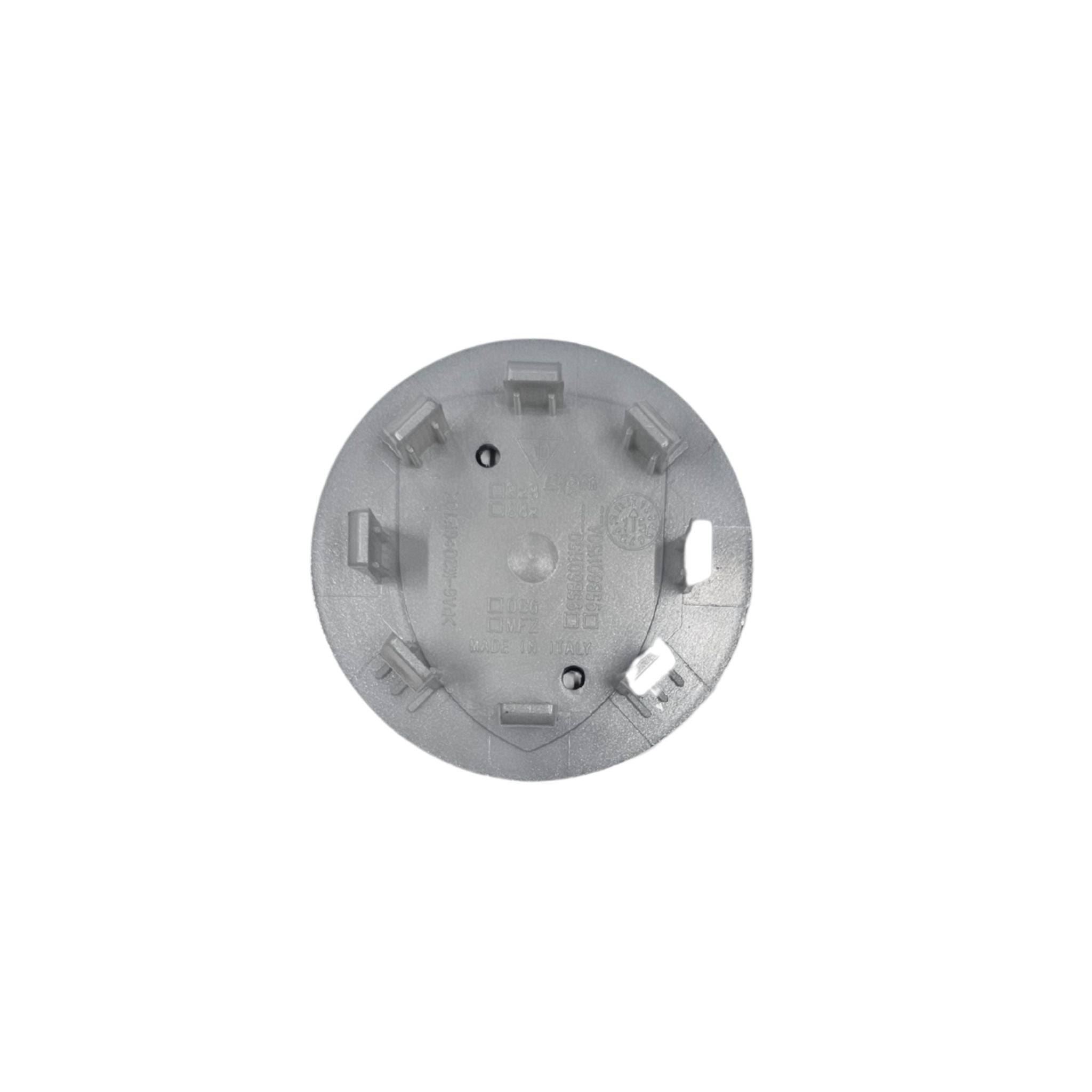 Single Porsche 65mm car wheel center cap  face down showing rear on a white background