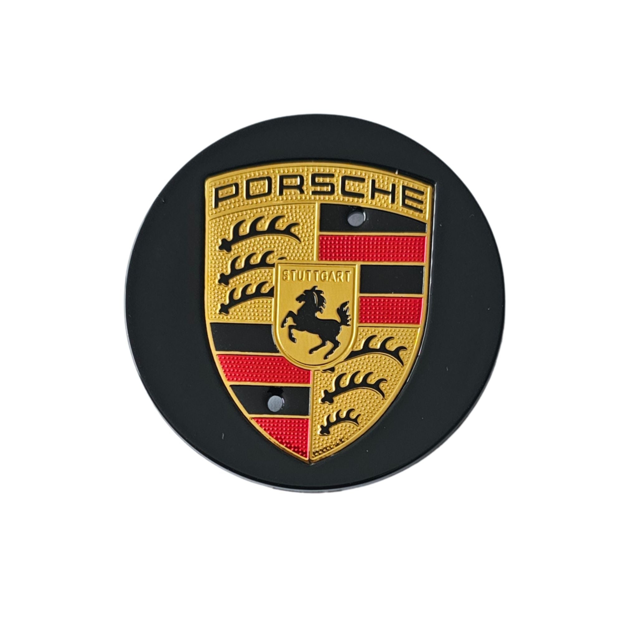Single Porsche 76mm Wheel Centre Cap on white background