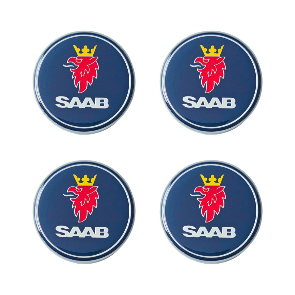 Saab Blue Wheel Centre Caps 63mm 4 Piece Set 12775052 on a white background