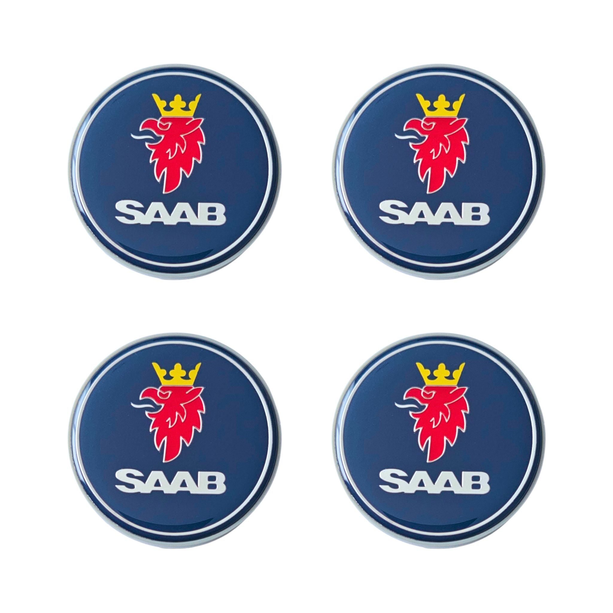 Saab Blue Wheel Centre Caps 63mm 4 Piece Set 12775052 on a white background
