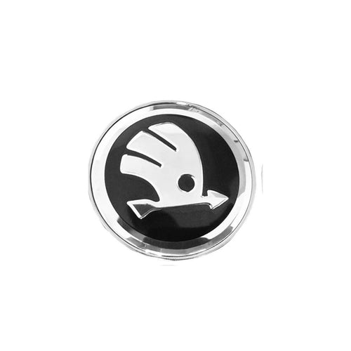 single skoda logo 56mm wheel centre cap on a white background
