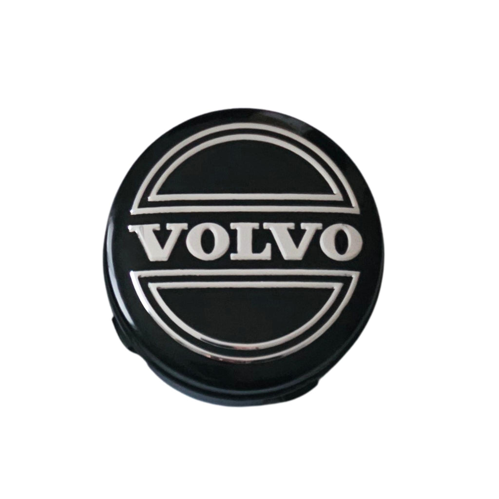Single Volvo 64mm Classic Logo Black Wheel Centre Cap on a white background