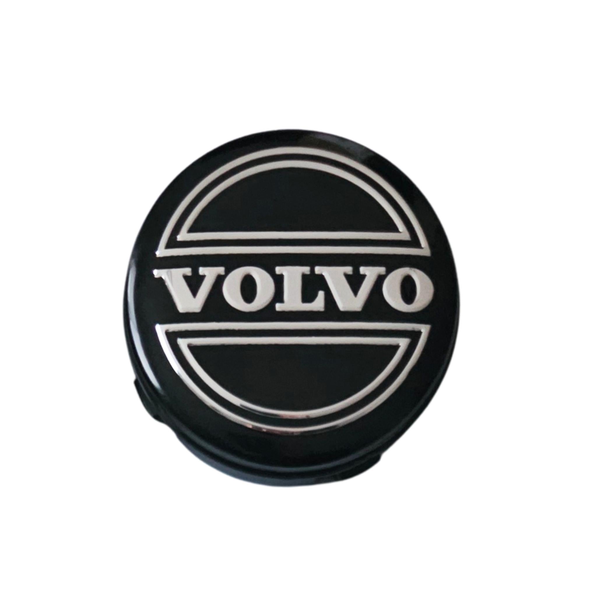 Single Volvo 64mm Classic Logo Black Wheel Centre Cap on a white background