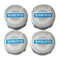 4 Volvo 64mm Silver Blue Wheel Centre Caps OEM Style Replacement on a white background