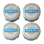 4 Volvo 64mm Silver Blue Wheel Centre Caps OEM Style Replacement on a white background