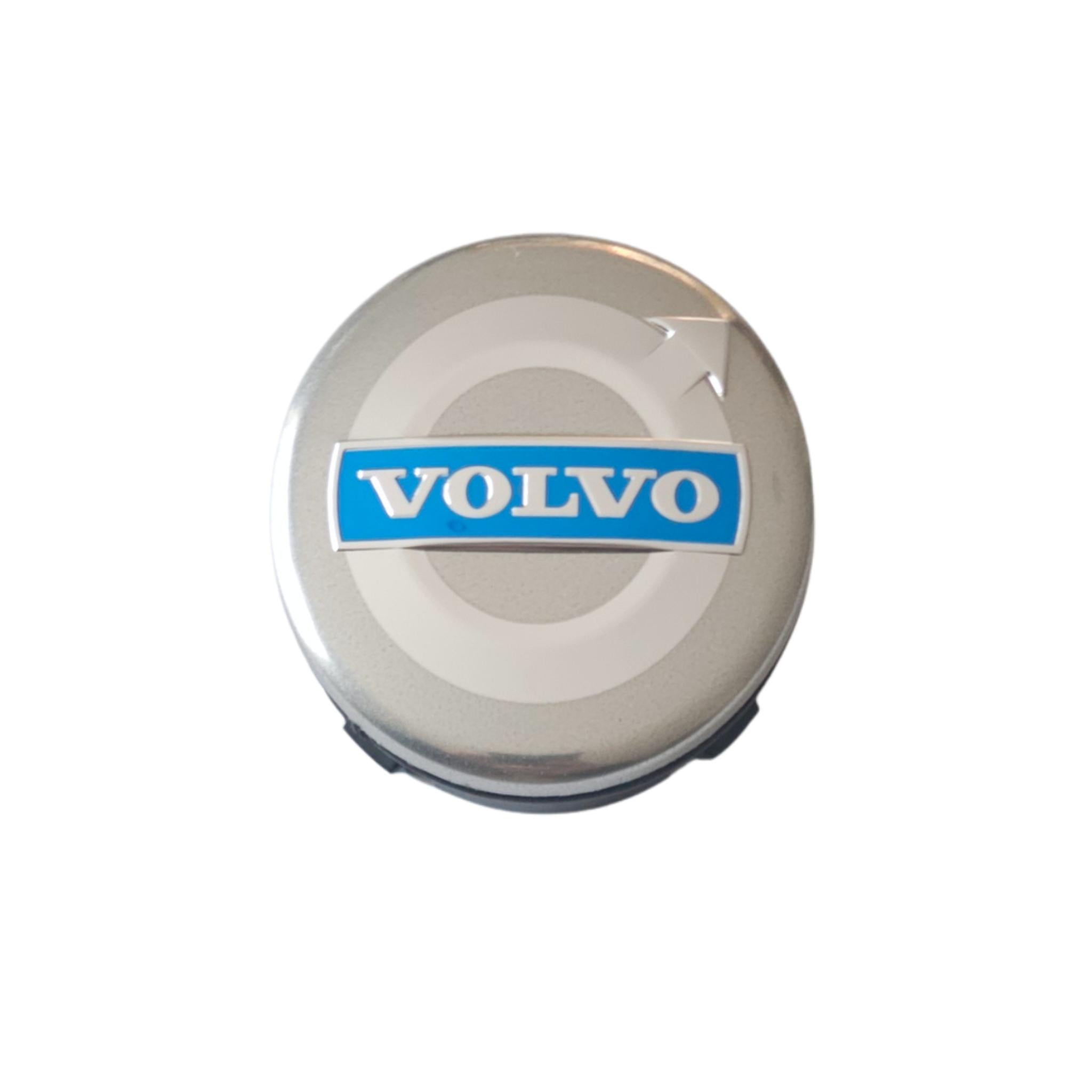 Single Volvo 64mm wheel centre cap with  logo on a white background