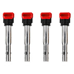 Four vw audi red top coil packs 06D905115G on a white background