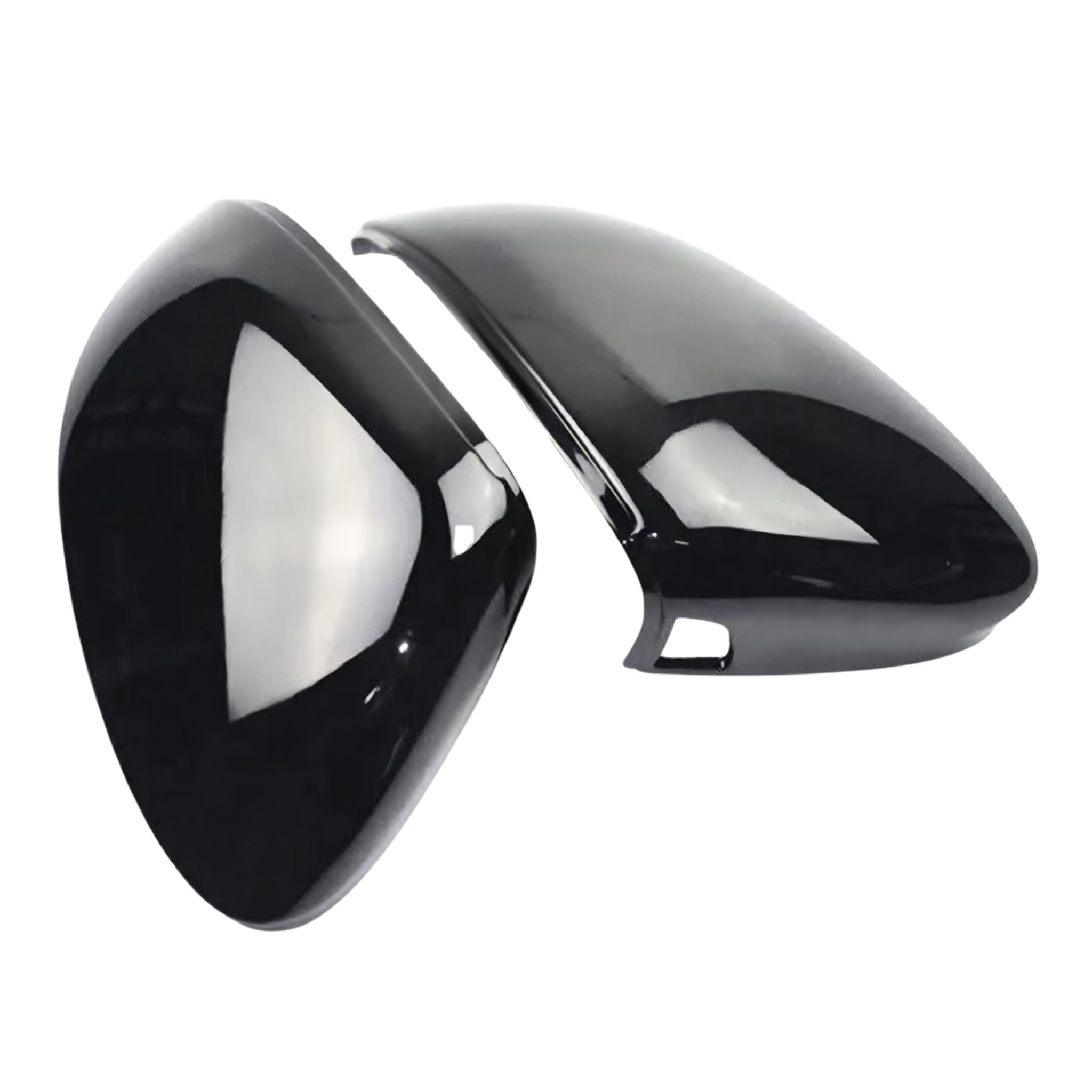 Gloss Black Mirror Covers for VW Golf Mk8 & Mk8.5 GTI R TSI TDI on a white background