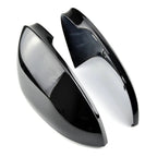 Side view of Gloss Black Mirror Covers for VW Golf Mk8 & Mk8.5 GTI R TSI TDI on a white background