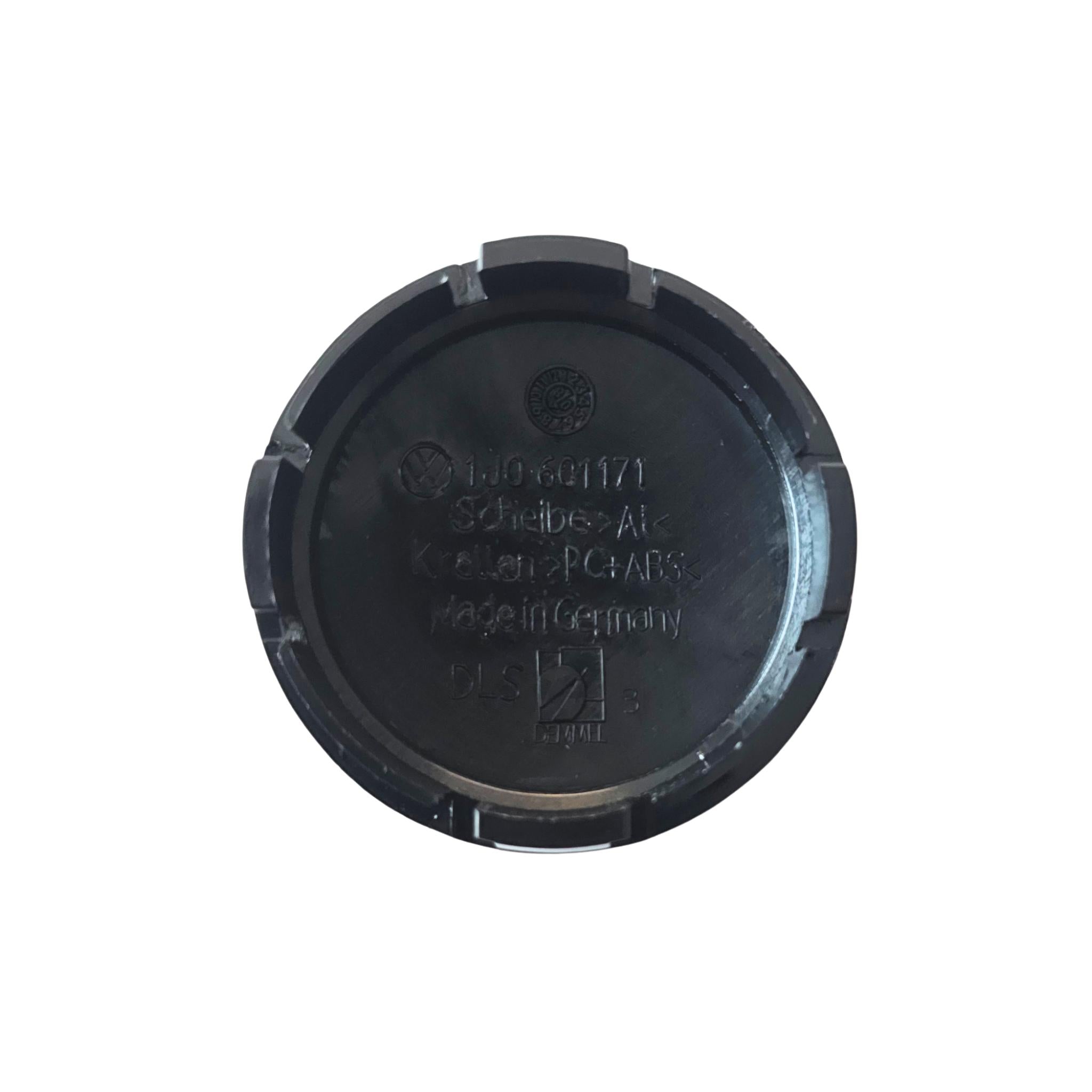Rear view of 56mm vw wheel centre cap showing part number 1j0601171 on a white background