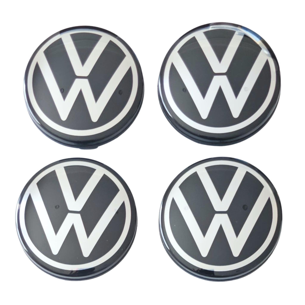 VW dynamic floating wheel centre caps 65mm set of 4 on white background