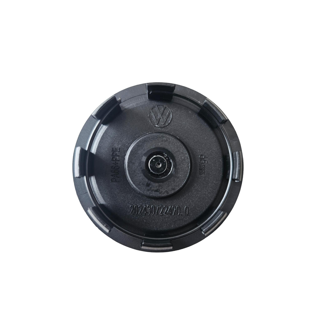 Single VW dynamic self levelling wheel centre cap 65mm rear shot showing part numbers