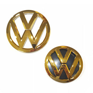 VW MK7 GTI GOLF R Gloss GOLD Badge SET - Front & Rear (includes backing plate)